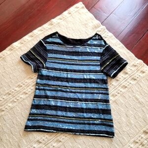 Anthropologie Maeve Cameron Striped Sequin Top size Small Black Blue Neon Green